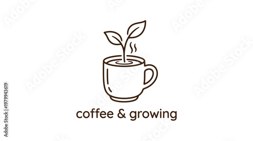 Coffee Cup with Sprout Growing Out of It