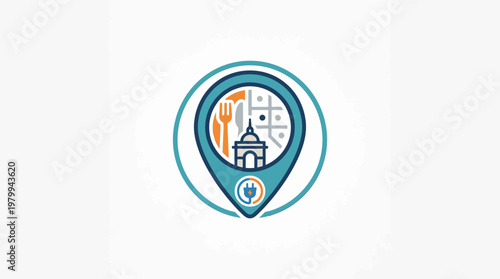 Travel App Logo with Arc De Triomphe and Charging Station