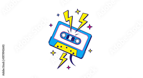 Retro cassette tape with lightning.