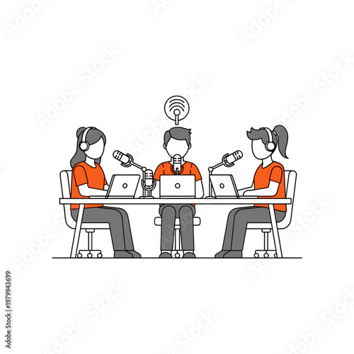 Three individuals participating in a virtual podcast recording session together.