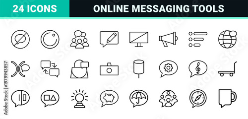 Minimalist communication and messaging line icon set.