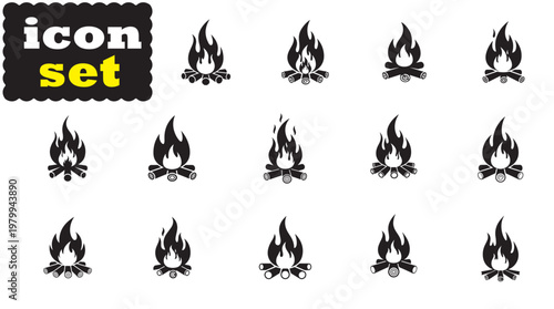 Bonfire icon Set, Bonfire Silhouette vector