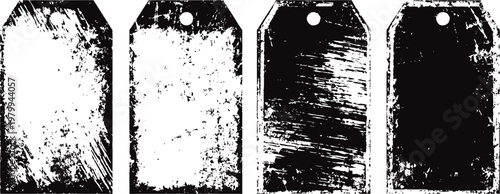 Grunge vintage tags collection distressed blank label set in black and white rustic textured design elements