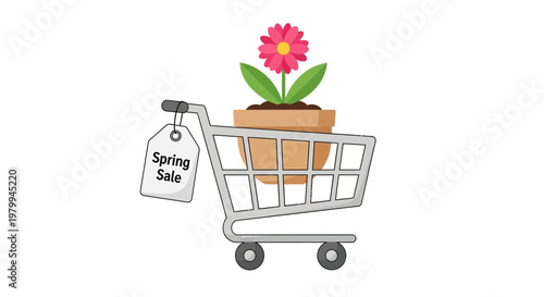 Shopping cart with a flower pot.