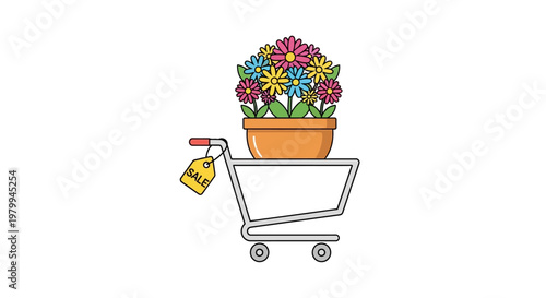 Shopping cart with flower pot.