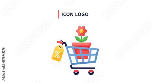 Shopping cart with flower pot.