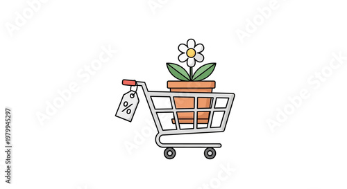Shopping cart with plant inside.