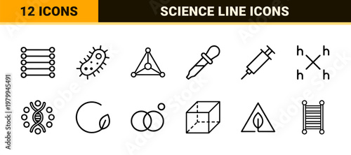 Molecular structure and science line icons set