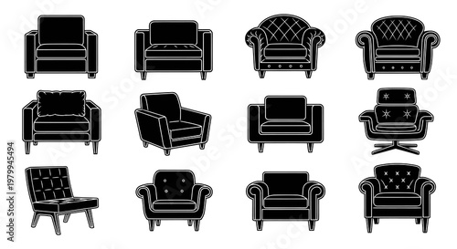 Variety of Modern and Classic Armchair Furniture Icons