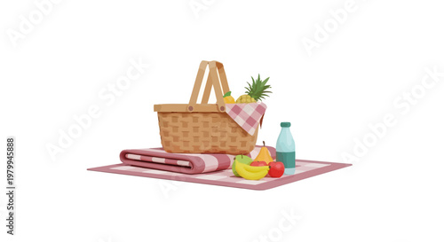 Picnic Basket With Food Items Displayed.