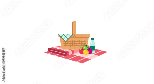 Picnic basket with food items outside.