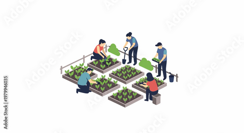 People working in a garden plot.