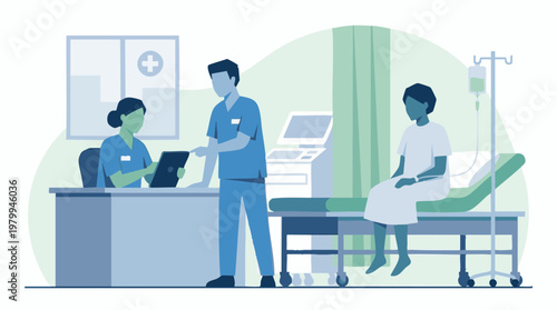 Healthcare professionals consulting with patient in a hospital room
