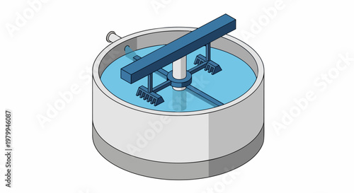 Isometric Industrial Water Treatment Clarifier Tank Illustration for Wastewater Purification and Environmental Infrastructure