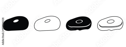 Set of Four Stylized Meat Steak Icons in Black and White Vector Illustration for Culinary Food Industry Concept