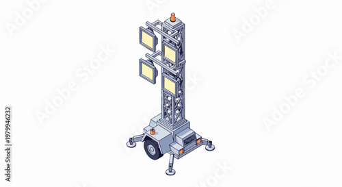 Isometric Mobile Light Tower Trailer with Floodlights for Construction and Industrial Sites