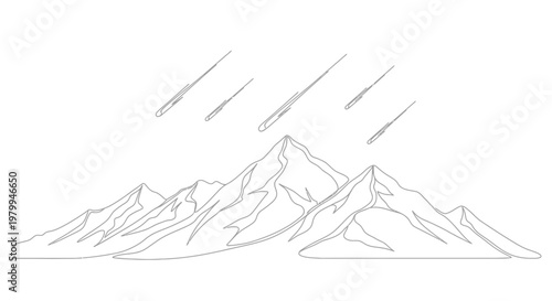 Meteor Shower Over Mountain Range Outline