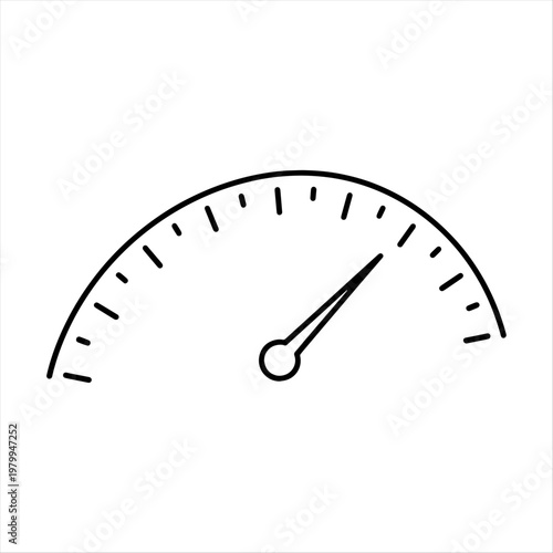 Outline graphic of a speedometer gauge with pointer indicating a moderate rate line art white background speed limit tick mark gauge needle speedometer indicator measurement