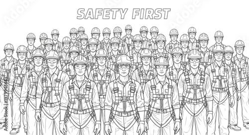 Group of soldiers standing together with safety first message.