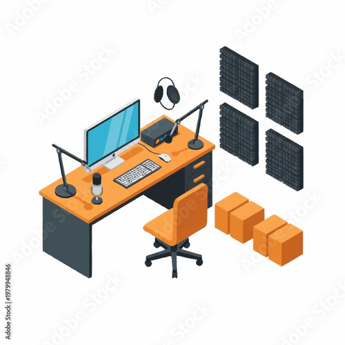 Isometric Home Studio Setup for Podcasting and Streaming.