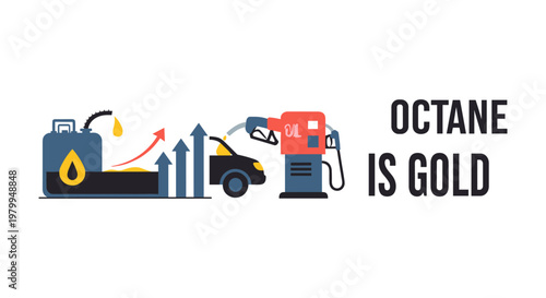 Fuel pump nozzle gasoline price increase graph in flat colorful style for business finance