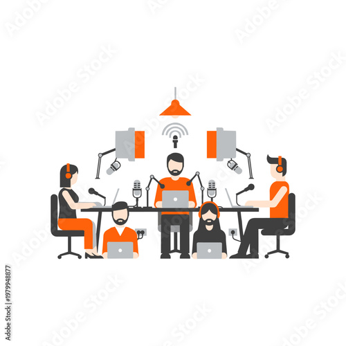 Team collaborating in a modern virtual meeting setup with tech equipment