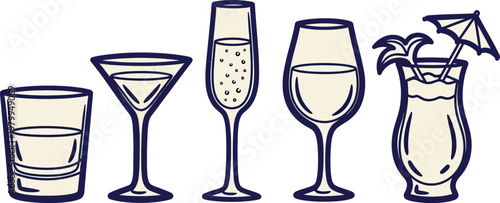 Variety of cocktail glasses a sketch illustration for beverage and bar themes