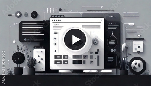 Modern Digital DJ Music Mixer Interface with Play Button.
