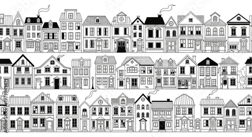 Hand Drawn Sketch of Diverse Architectural Styles of Buildings.