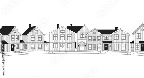 Hand Drawn Sketch of Traditional European Townhouses.
