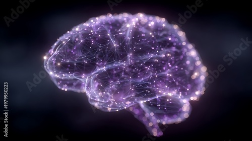 Glowing purple brain with neural connections.