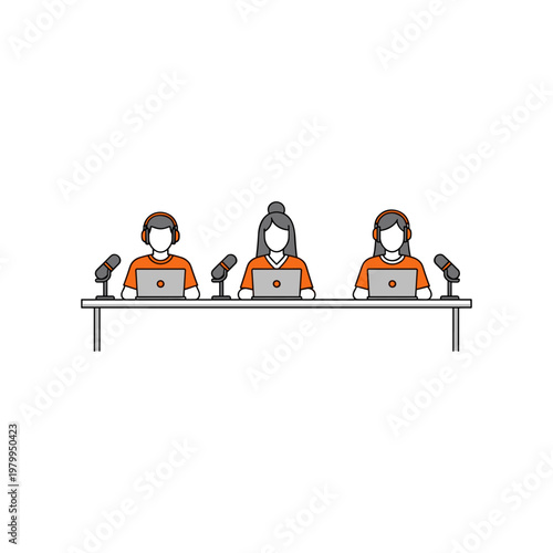 Three individuals engaged in a podcast recording session together