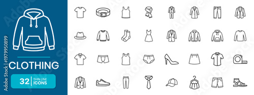 Minimalist Black Line Art Clothing Items And Apparel Icons