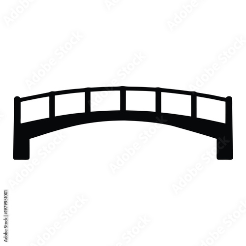 Simple black silhouette of a small decorative footbridge over a stream