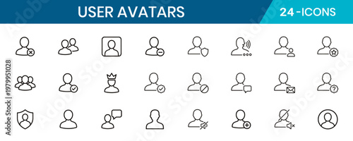 Generic User Avatars For UI Design Line Art Icons