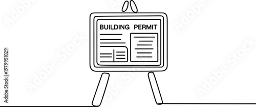 Official building permit notice displayed on a standing signboard for construction site project compliance and authorization