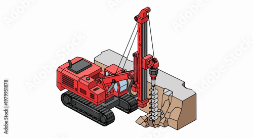Isometric Red Heavy-Duty Hydraulic Drilling Rig Machine for Foundation Piling and Geotechnical Engineering Construction