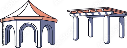 Outdoor Garden Gazebo and Pergola Vector Illustration Set for Landscape Design