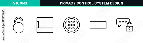 Professional security and encryption outline icons for digital privacy and safety systems.
