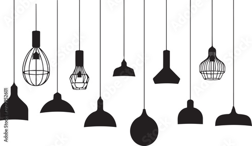 Scandinavian style hanging lamp silhouettes on transparent background vector icon pack