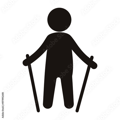 Simple black icon of a person using trekking poles for hiking