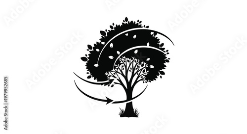Elegant Black Tree Silhouette Isolated on White Background Vector Illustration for Nature Landscape Design and Botanical Concepts