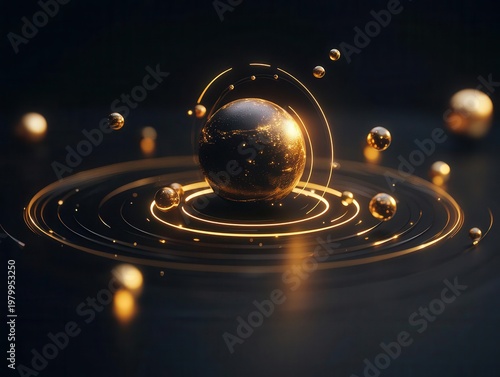 Wallpaper Mural Artistic interpretation of the solar system with glowing planets orbiting in golden light, cosmic balance concept Torontodigital.ca