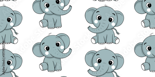 Photography Set of cute baby elephant illustrations in simple children flat style with diffe
