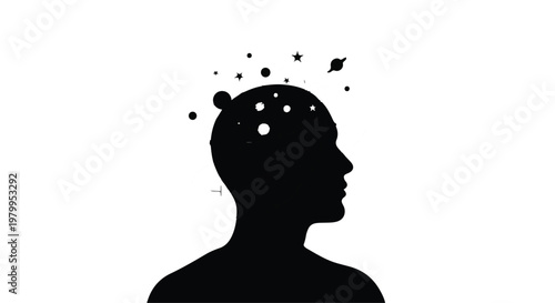 Elegant Black Silhouette of a Woman with Long Flowing Hair Isolated on White Background Vector Illustration for Fashion Beauty and Design Concepts