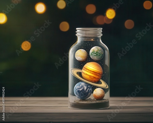 Wallpaper Mural Solar system in glowing glass bottle, miniature universe fantasy Torontodigital.ca