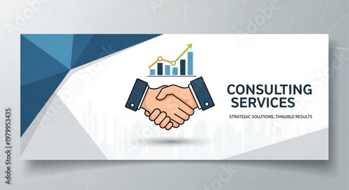 Business consulting handshake icon with chart and phone.