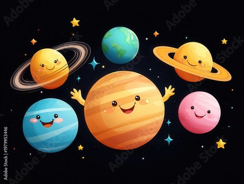 Wallpaper Mural Animatedstyle solar system with expressive cartoon planets, educational and fun Torontodigital.ca