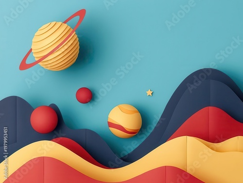 Wallpaper Mural Abstract solar system made of glowing origami planets, unique art style Torontodigital.ca