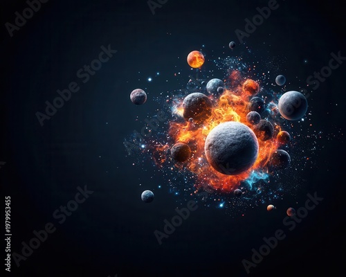 Wallpaper Mural Planets made of natural elements fire, ice, stone, gas floating in orbit Torontodigital.ca